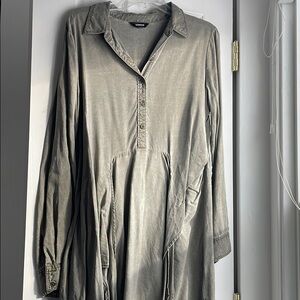 Express Button Front Tunic Dress | Green | Size L